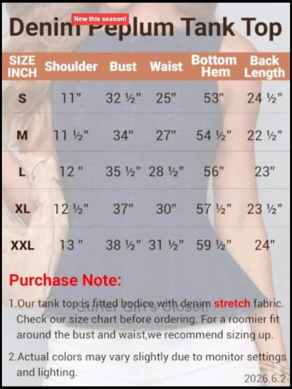 Women's Stretch Denim Peplum Tank Top Sleeveless Slim Fit Blouse Back Zipper